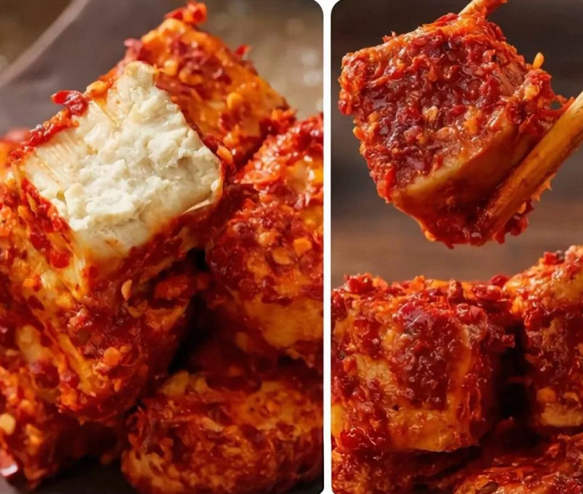 Spicy coated homemade Mao Doufu ready to serve
